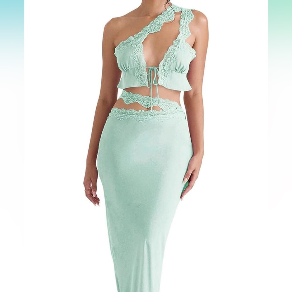 TWO PIECE MINT GREEN SATIN SET
